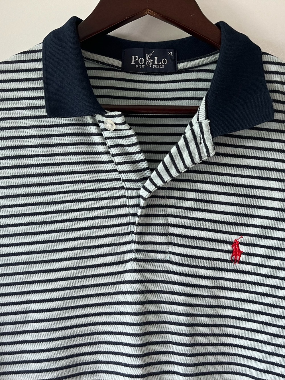 Polo Ralph Lauren Classic Fit Striped Mesh Polo Shirt Cotton Navy/ Light Blue XL - Picture 3 of 6